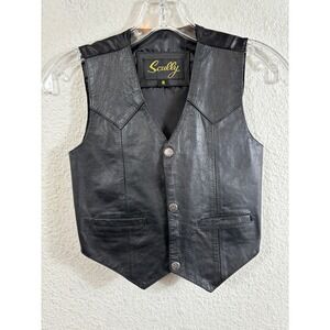 Scully Leather Vest Youth Small Black Western Oklahoma Star Buttons